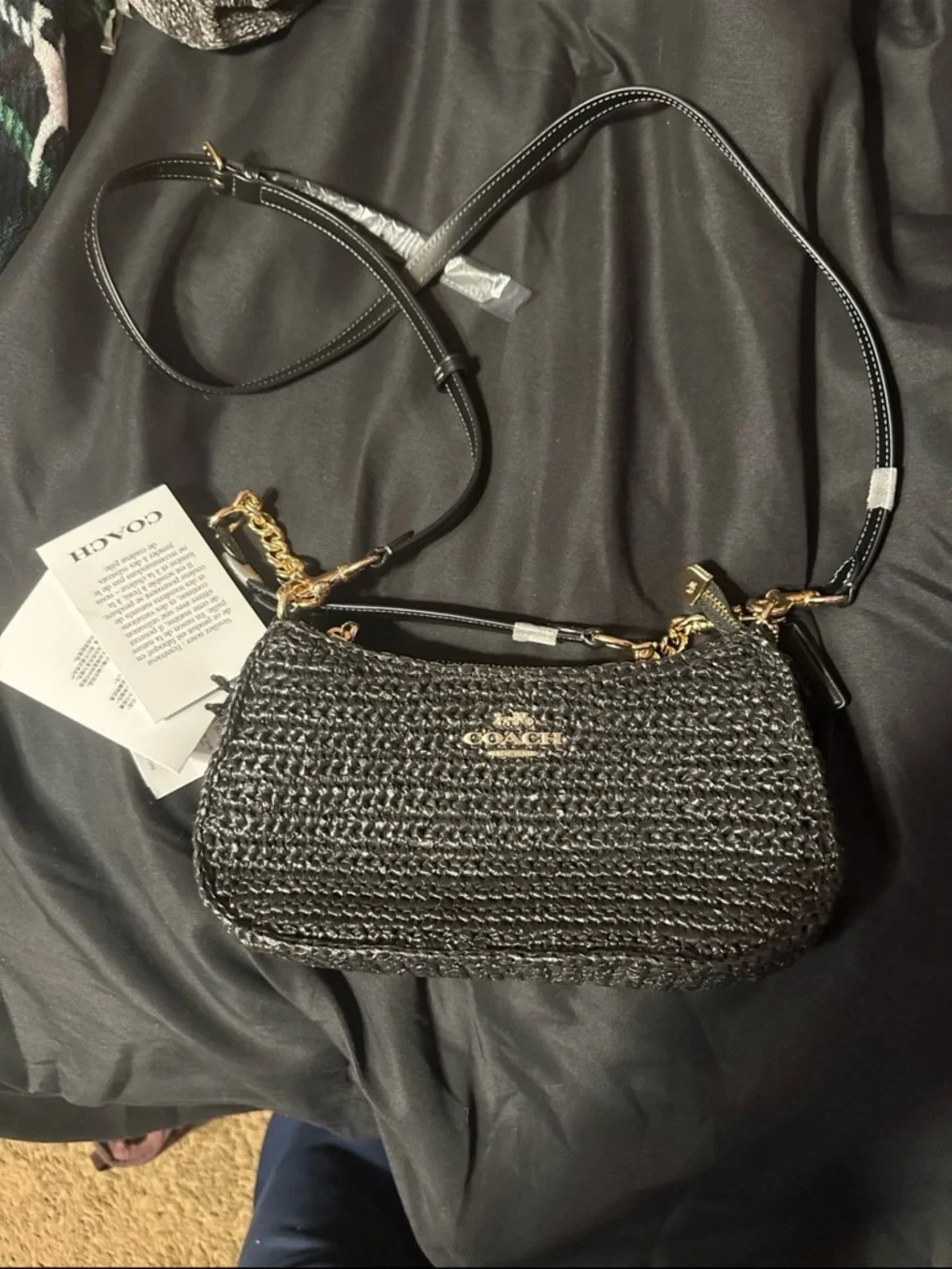 Coach Black Woven Mini Crossbody with Gold Logo - Picture 4 of 8
